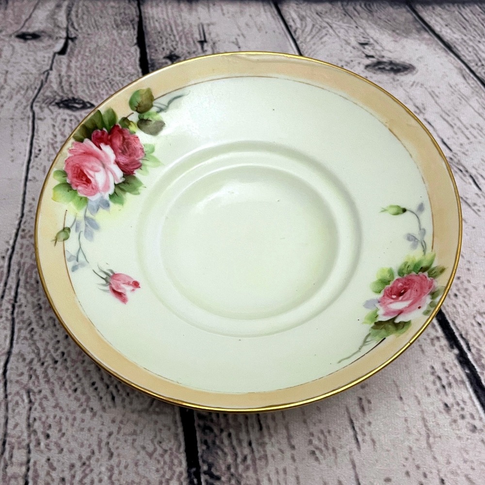 Vintage Hand Painted Nippon Rose Floral Porcelain Saucer Bowl Votive Holder